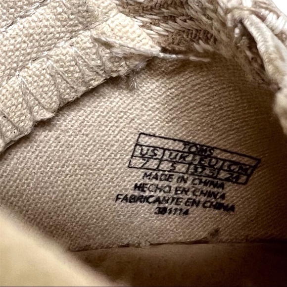 Toms Stella Beige Diamond Print Peep Toe Wedge Cork Heels - Picture 14 of 16